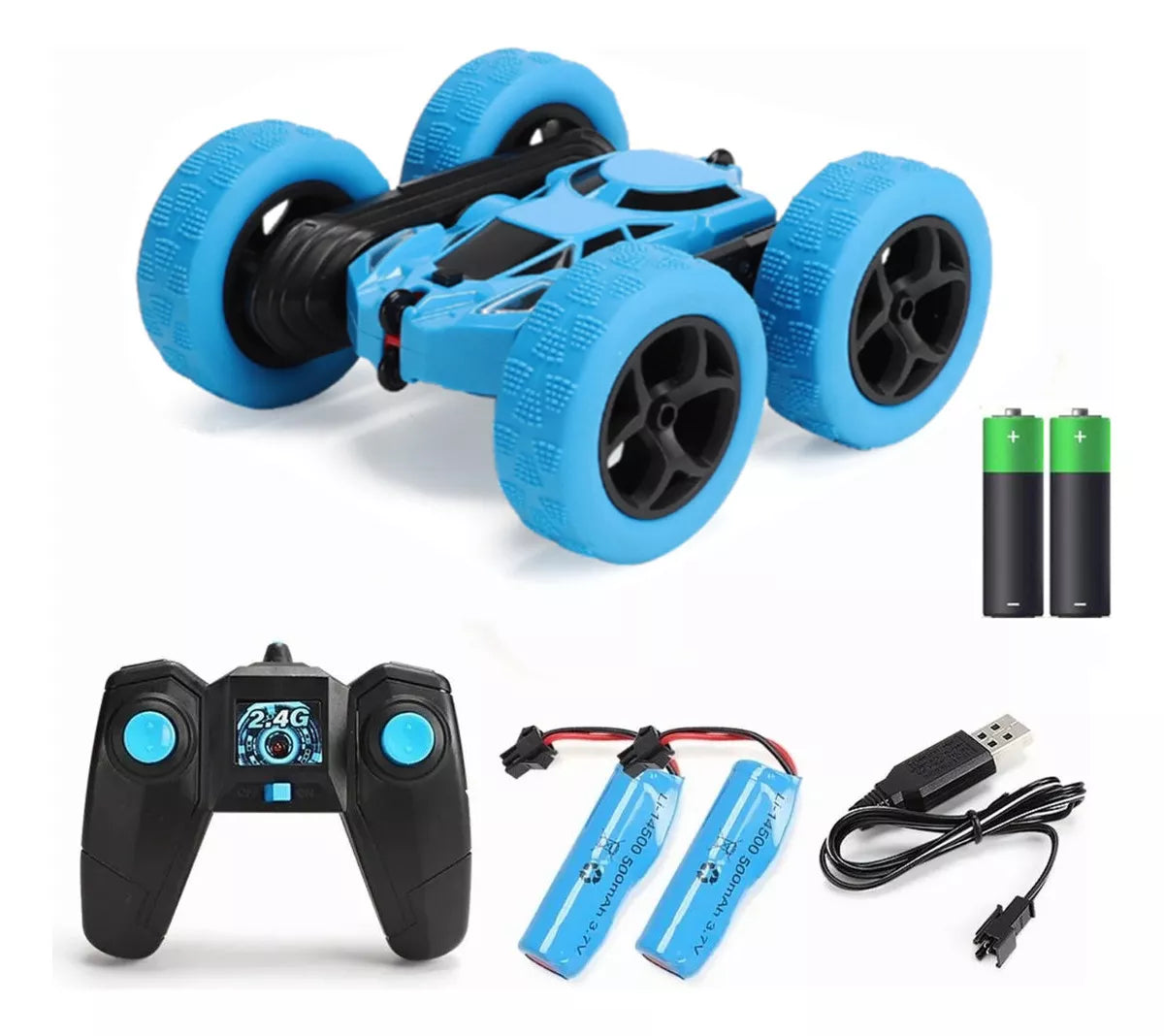 Coche Todoterreno RECARGABLE 360 🚗 + 🎮 Doble Cara, Drift,  Color Azul